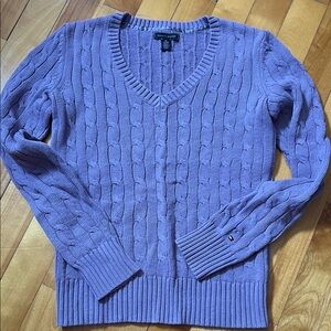 Tommy Hilfiger Lavender Cable-Knit V-Neck Sweater